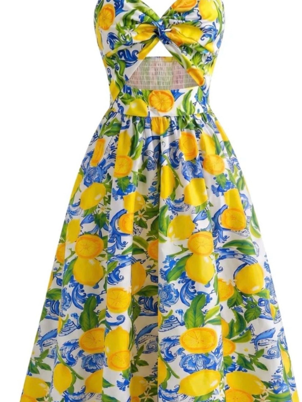 Yellow Lemon Print Maxi Dress with Cutout